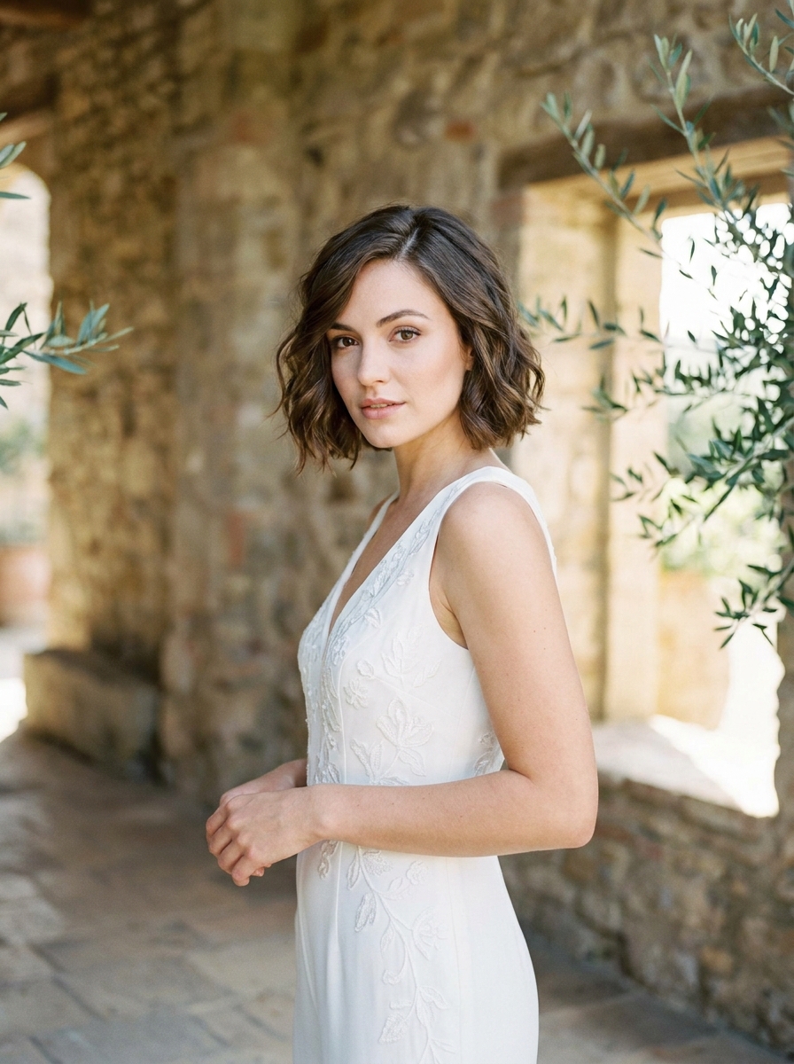 Bixie mit weichen Brautwellen - Brautfrisuren kurze Haare